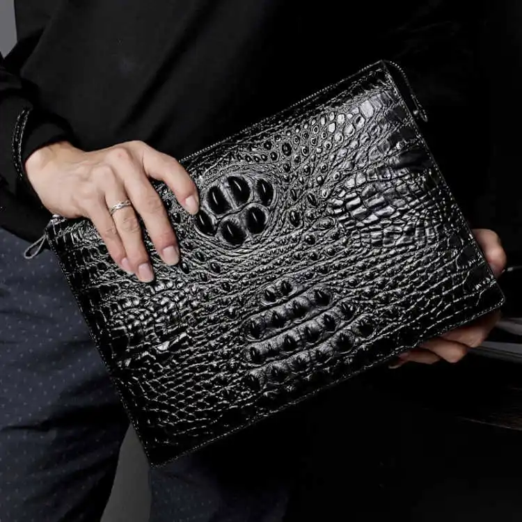 

Personal Alligator PU Leather Lattice Handbag Envelope Business Clutch Bag, Black