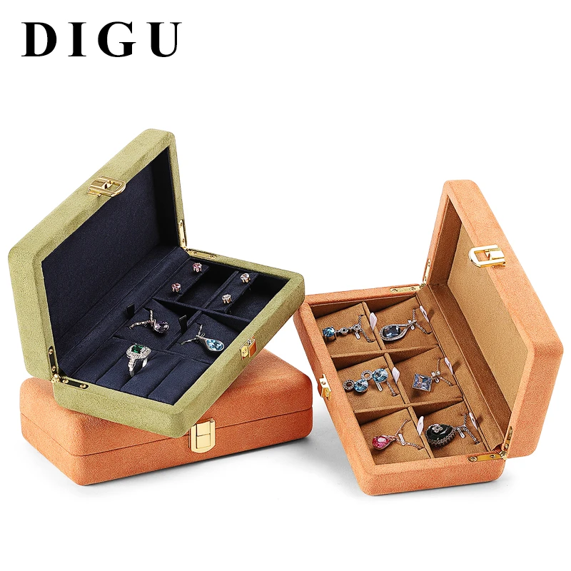 

Digu jewelry box European top grade microfiber metal ring pendant necklace hand jewelry box, Orange/green