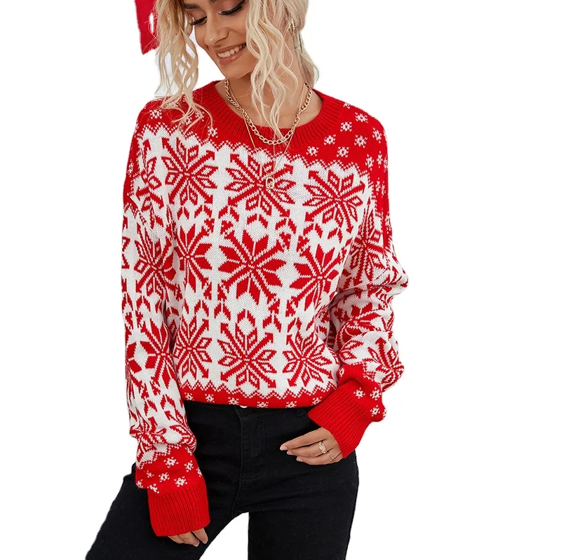 

Wholesale Women's Snowflake Long Sleeve Ugly Christmas Pullover Sweaters For Women's Winter Jumper