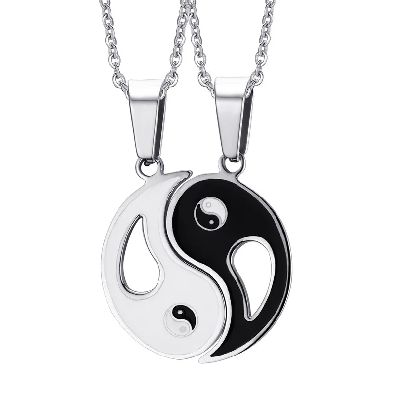 

Hot selling Wholesale 2pcs/set Chinese Couple Ruigang Fashion Black and White Ying Yang Stainless Steel Pendant, Opp bag