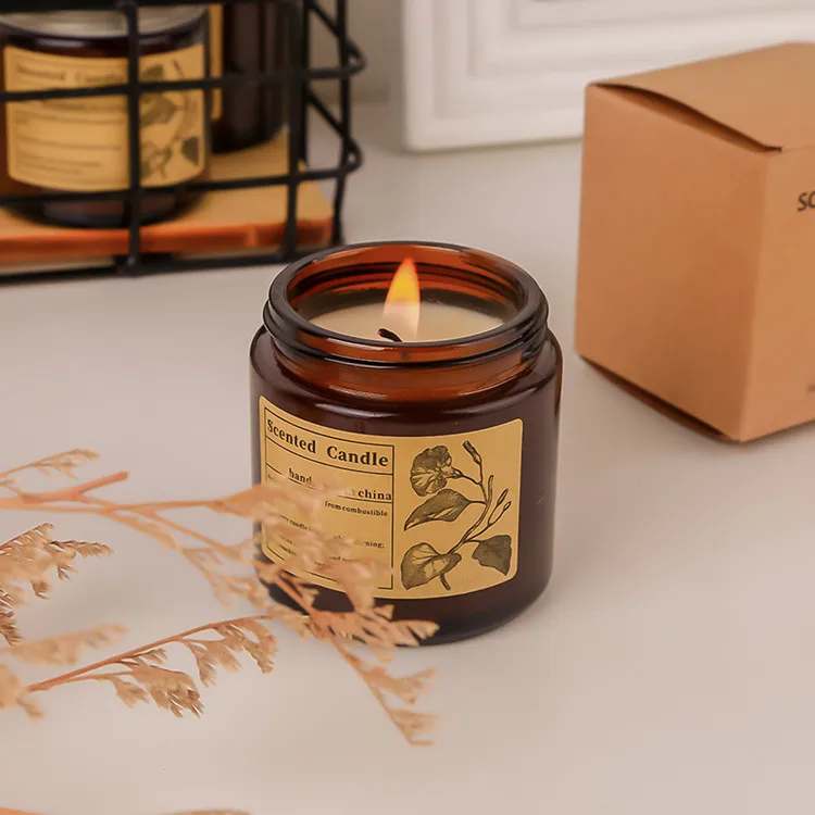 
hot sell 100ml 200ml amber cylindrical glass jar for scented candle 