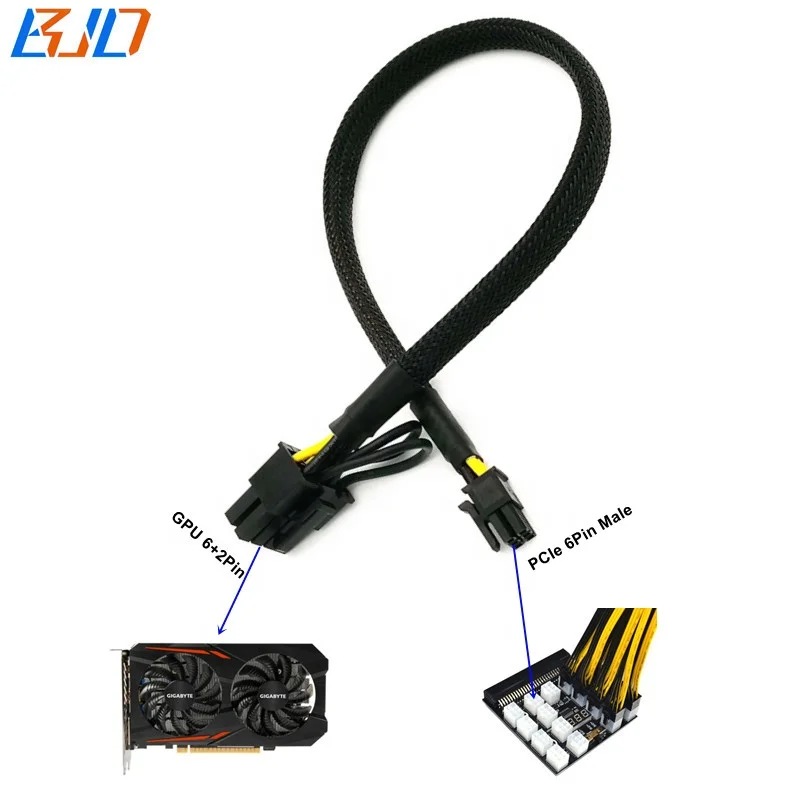 

Graphics Card 8Pin GPU 6+2Pin to PCI-E 6Pin Male Power Cable Black Braid 18AWG 70CM for HP Server Power Supply Breakout Board, Black and yellow
