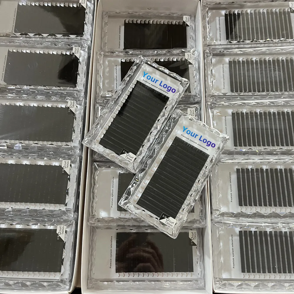 0.02 0.03 0.05 0.07 Mega Volume Fan Eyelash Cashmere Lash Trays Soft Matte Black Rapid Fluffy Blooming Fan Eyelash Extensions