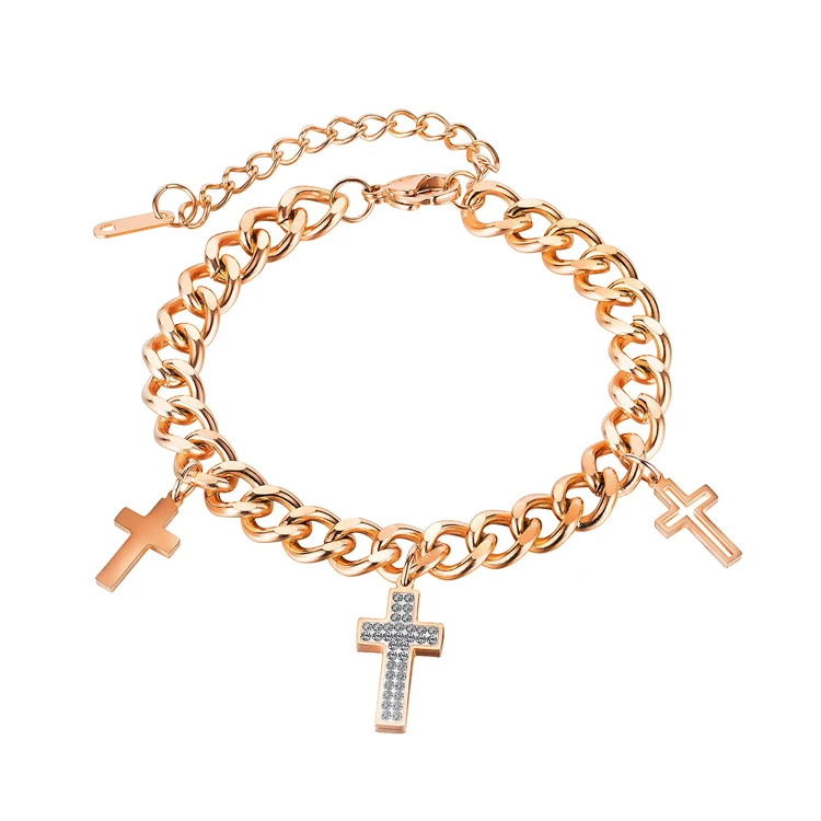 

Braccialetto Wholesale Vintage Trendy cross christian charms for bracelets cubic zirconia bracelet for women, Rose gold