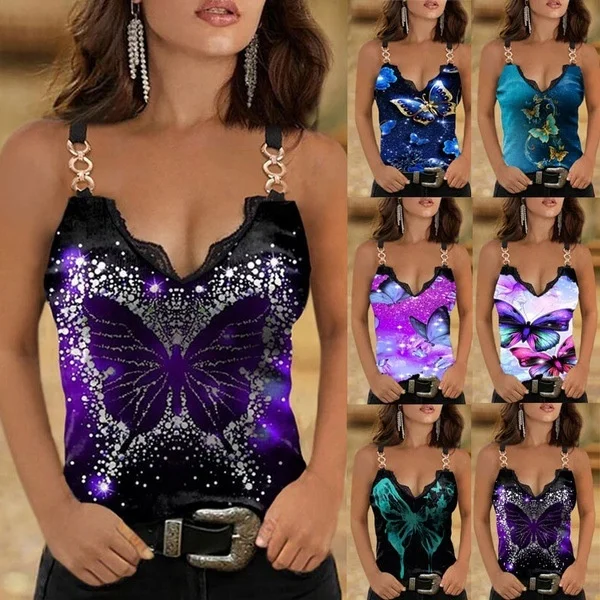 

Newest Design Plunging Neckline Floral Print 2021V collar lace decorative print halter vest lady 5xl plus size vest, As picture or customized make