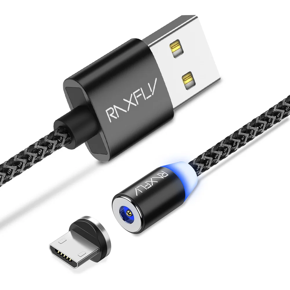 

Free Shipping 1 Sample OK RAXFLY Mobile Phone Charging Accessories 2 M Metal Magnet Nylon Braided Micro Usb Cable