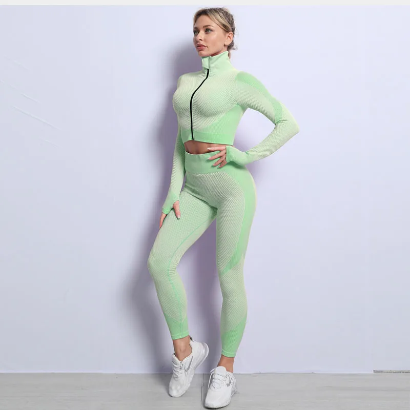 

Women Sports Bra And Legging Set Four-way Stretch Leggings Seamless Sports Clothing Long Sleeve Short Suit, 10 colors, as picture shown