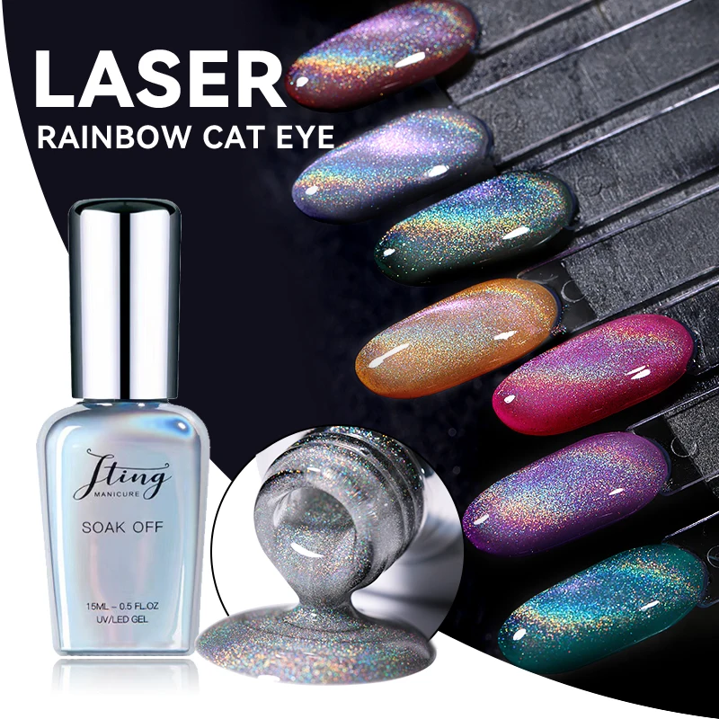 

JTING free sample design popular Universal match colors glitter laser rainbow cat eye nail gel polish pigment OEM private label