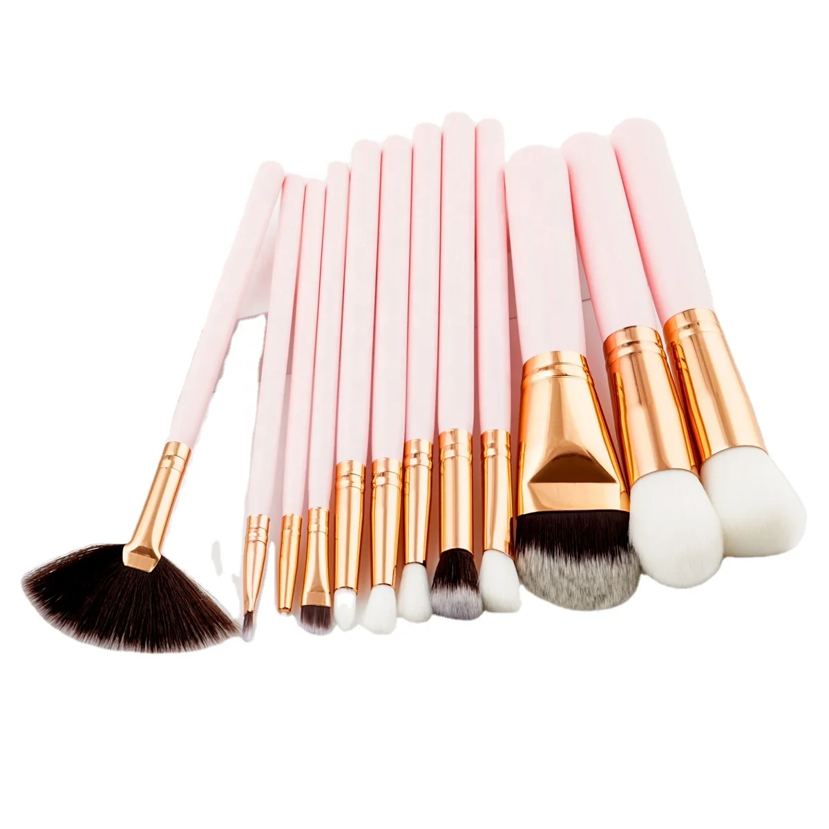 

MOQ 20 Sets Custom Own Brand LOGO 12PCS Powder Foundation Eyeshadow wooden handle NYLON hair makeup brush set beauty cosmetic, As picture