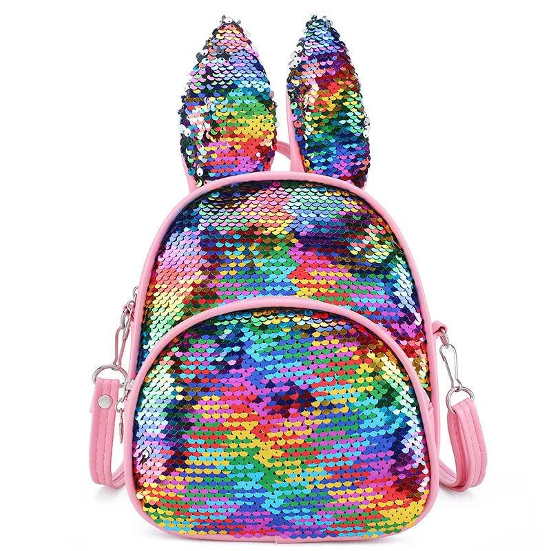 

Glitter Backpack Kids Girls Boys Rabbit Ears Sequin Backpacks Knapsack School Bag Teenage Rucksack Kindergarten Travel Bags, Customized colors