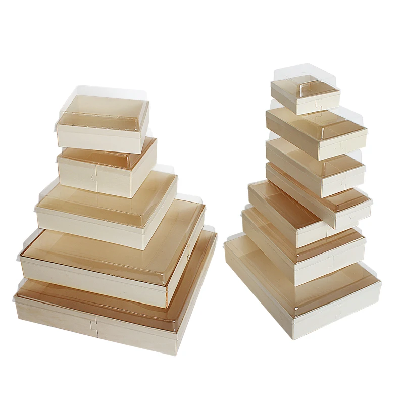 

Rectangular Shape DIY Design Wooden Sushi Take Out Box Cake Dessert Container With Transparent Lid