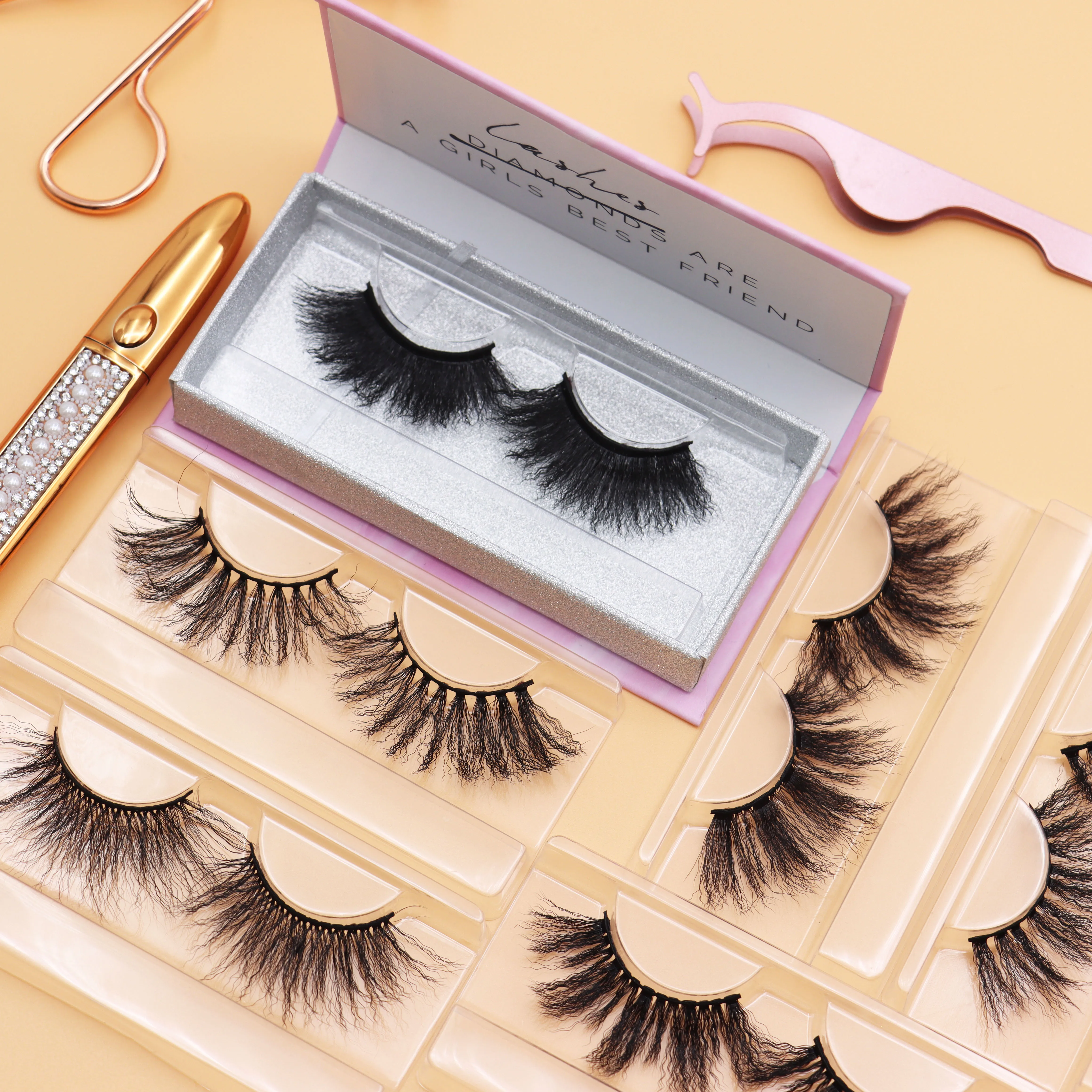 

Private label wholesale wave deep fluffy Curl 3d 25mm mink eyelash boxes custom logo lash packaging