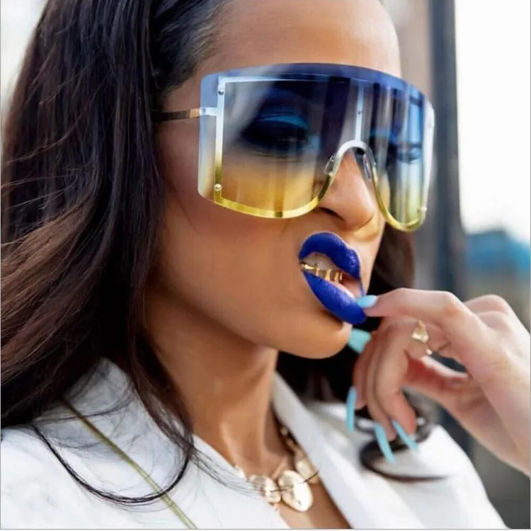 

2021 Oversized Women Blue Gradient Sunglasses Fashion Rimless Metal Female Shades Luxury Brand Designer Personality Eyewear, Brown,pink,blue,yellow