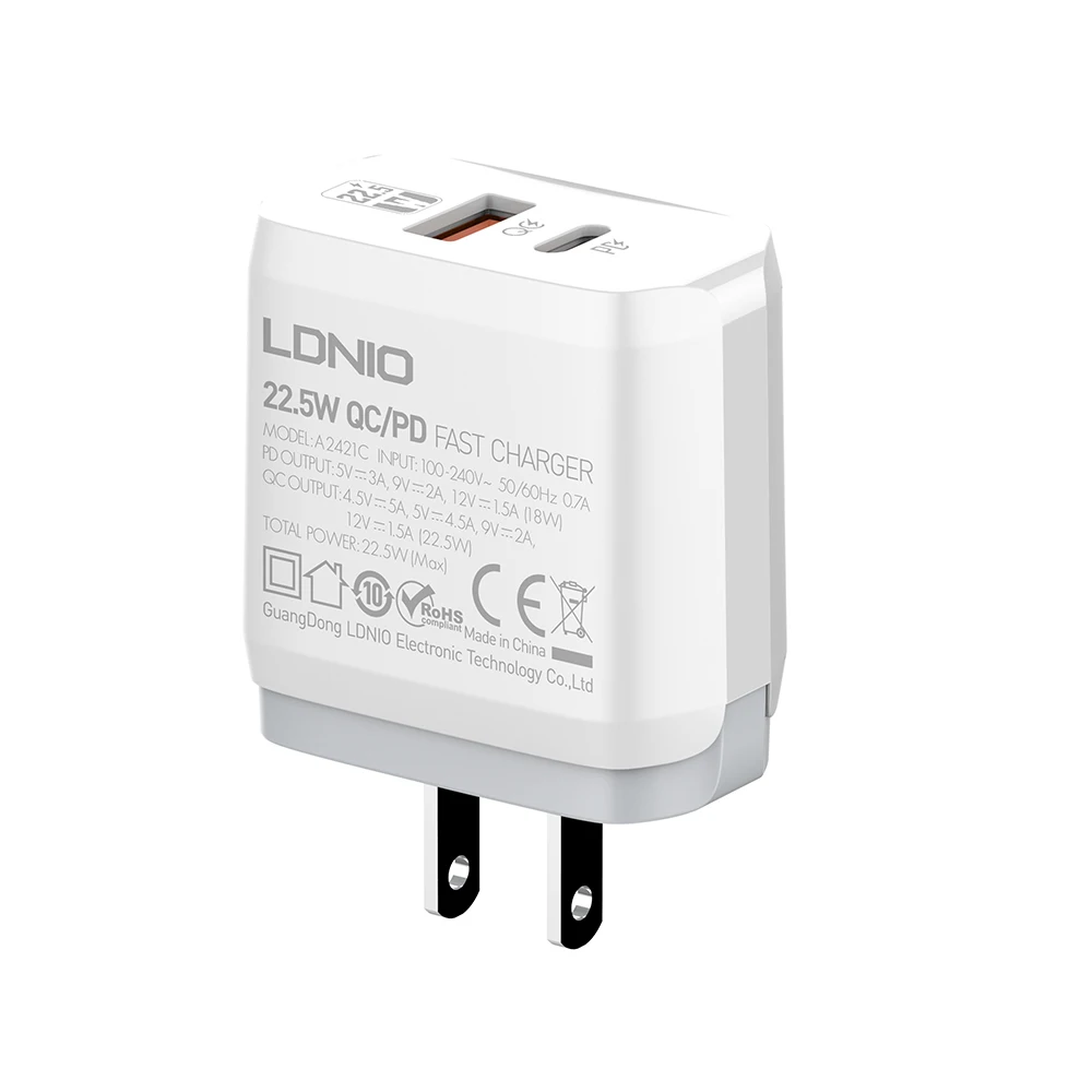 

LDNIO A2421C Wholesale 22.5W USB C Portable Sim Fast Charging UK/EU/US Type C Wall Charger, White