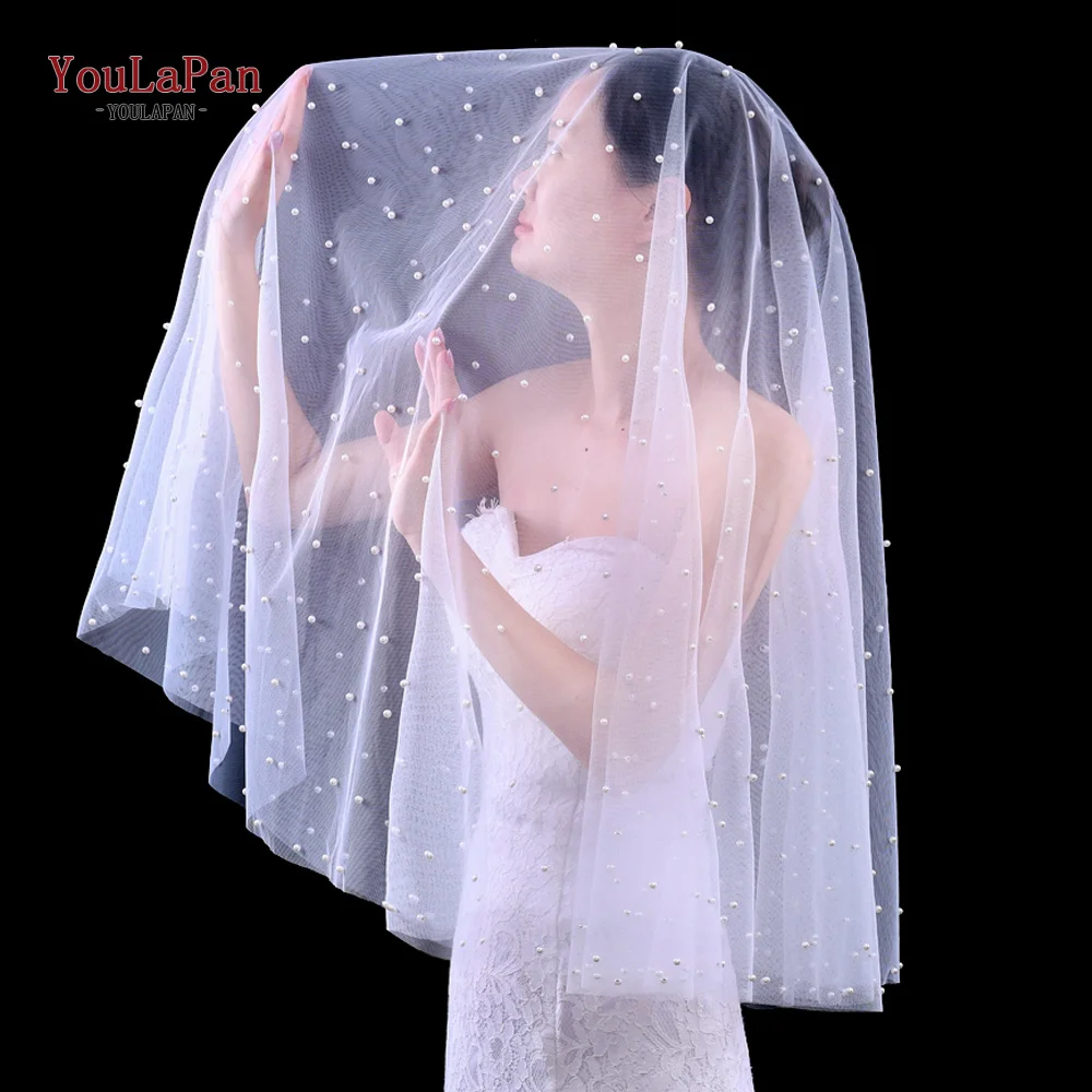 

YouLaPan V02 Hot Sale Girl Woman Elegant Popular One Layer Handmade Pearl Party The Painted Ivory Veil Bridal Wedding Veil, Ivory,white