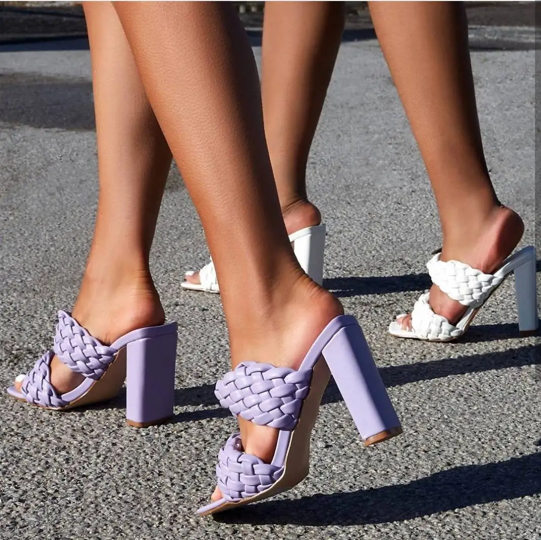 

SPL0062 Latest Ladies Heel Slippers Summer Heels Sandal Purple Solid Color High Heel Sandals For Women