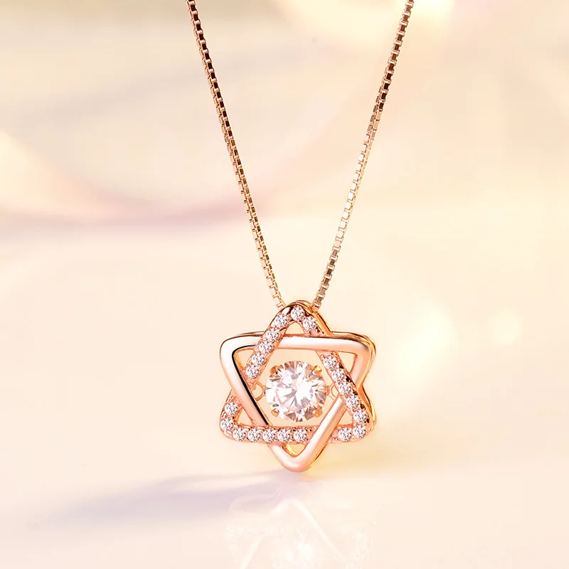 

S925 Sterling Silver Inlaid CZ Zircon Star Pendant Necklace Rose Gold Plating Pure Silver Crystal Star Necklace For Girl's Gift