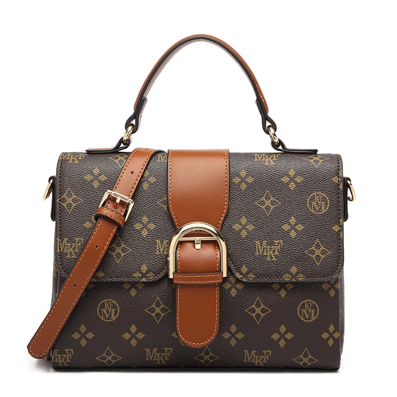 

MKF Brand PVC Fashion Print Handbags for Women Luxury Trendy Retro Messenger Bag Girls All-match Lock, Colorful beige