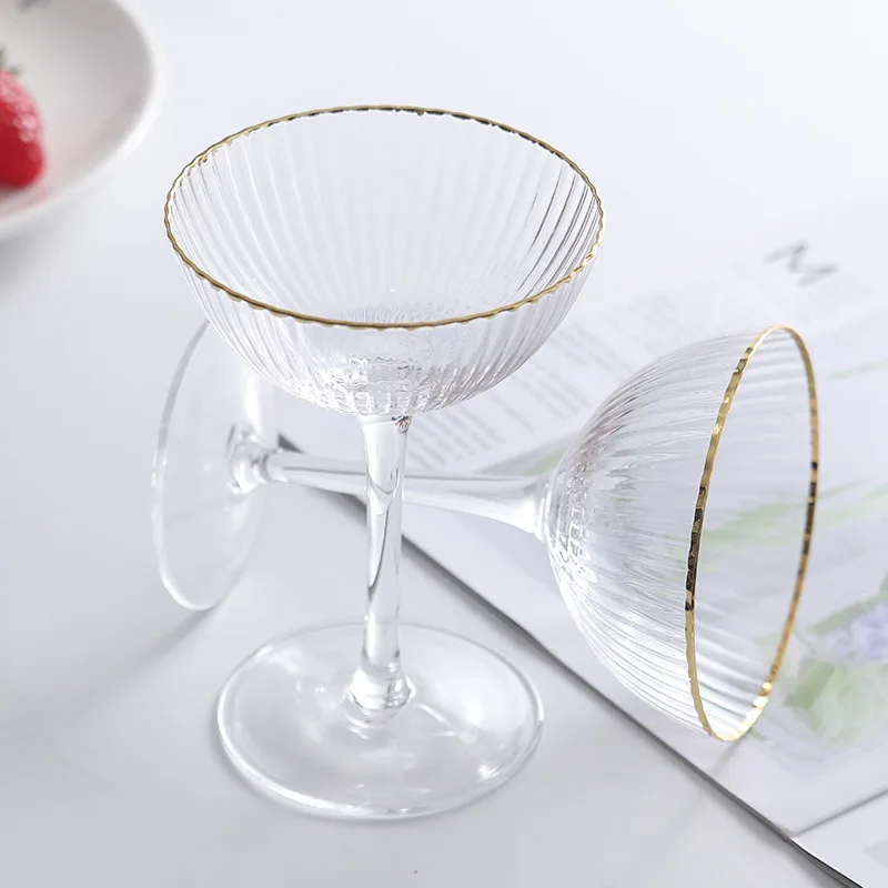 

155ml Luxury Crystal Coupe Ripple Champagne Glasses Cup Glass Dessert Ice Cream Cup with Gold Rim