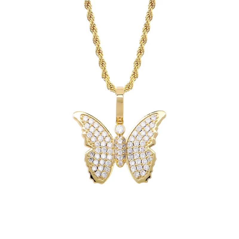 

Copper Alloy Hip Pop Zircon Stone Micro Setting AAA Zircon Personalized Butterfly Jewelry Pendant Necklace