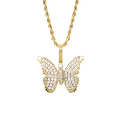 Copper Alloy Hip Pop Zircon Stone Micro Setting AAA Zircon Personalized Butterfly Jewelry Pendant Necklace