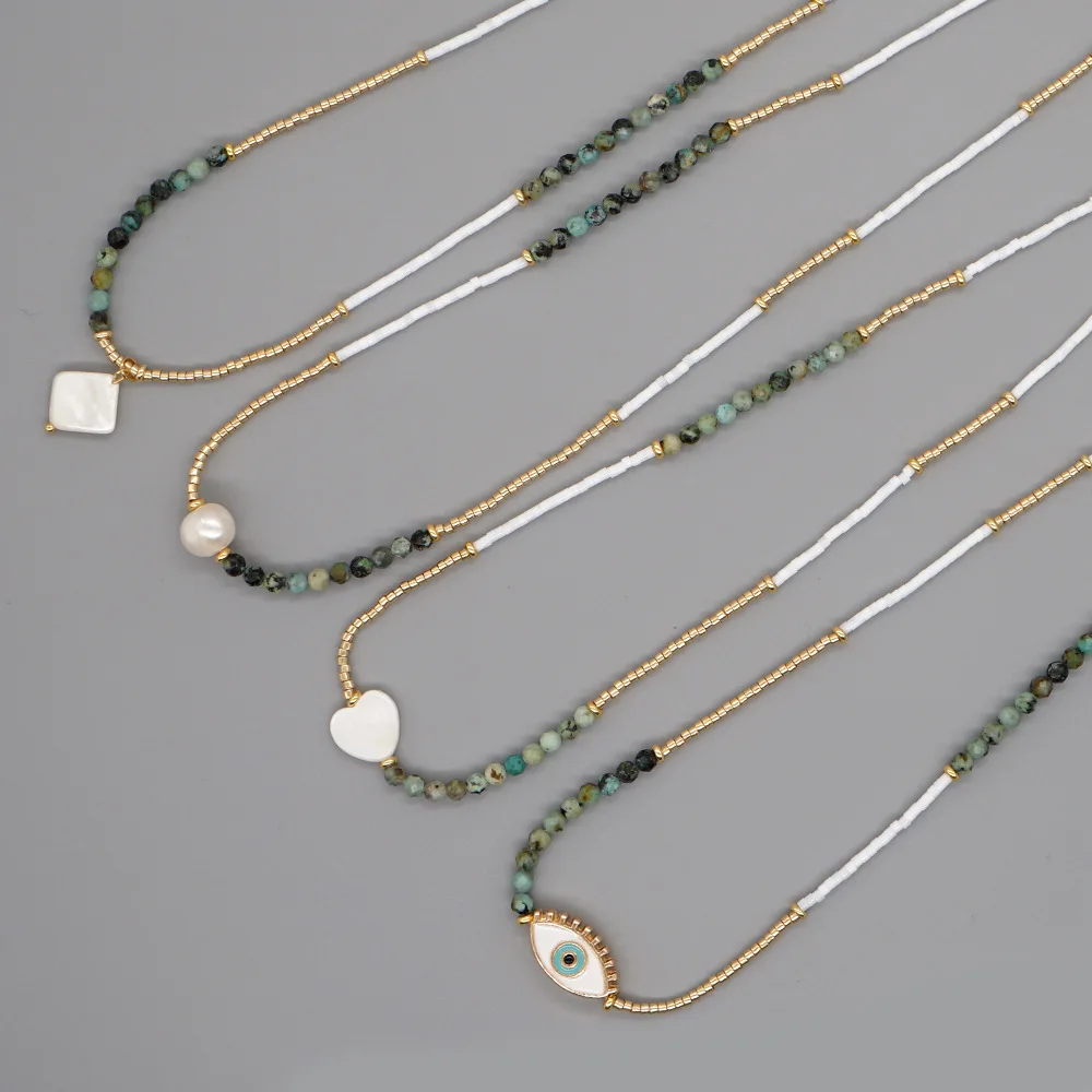 

Miyuki Seed Rice Bead Heart Eye Freshwater Shell Pearl Pendant Necklaces handmade jewelry custom necklace