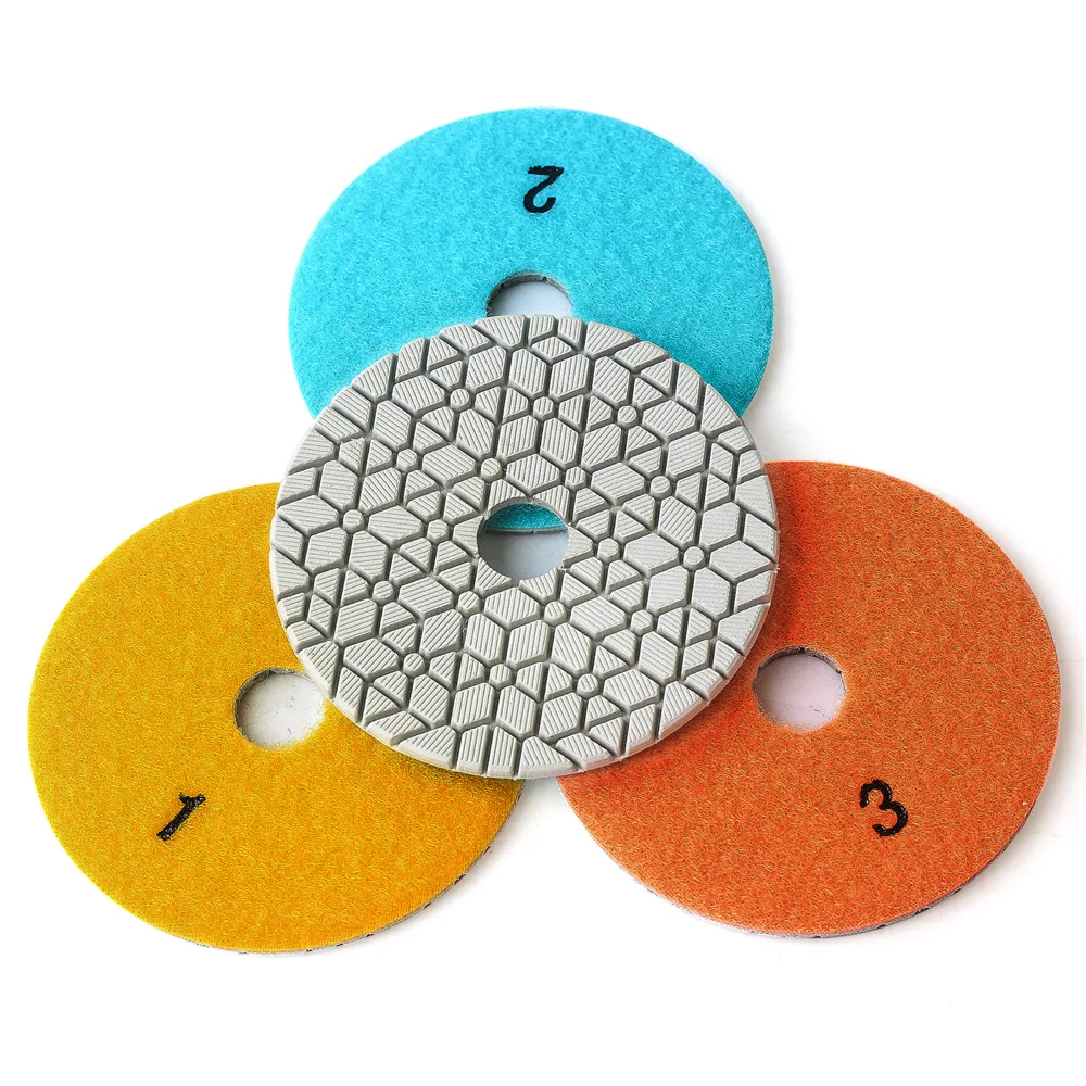 

4 inch 100mm dry or wet premium diamond 3 step polishing pads for granite marble Engineered stone and concrete, White