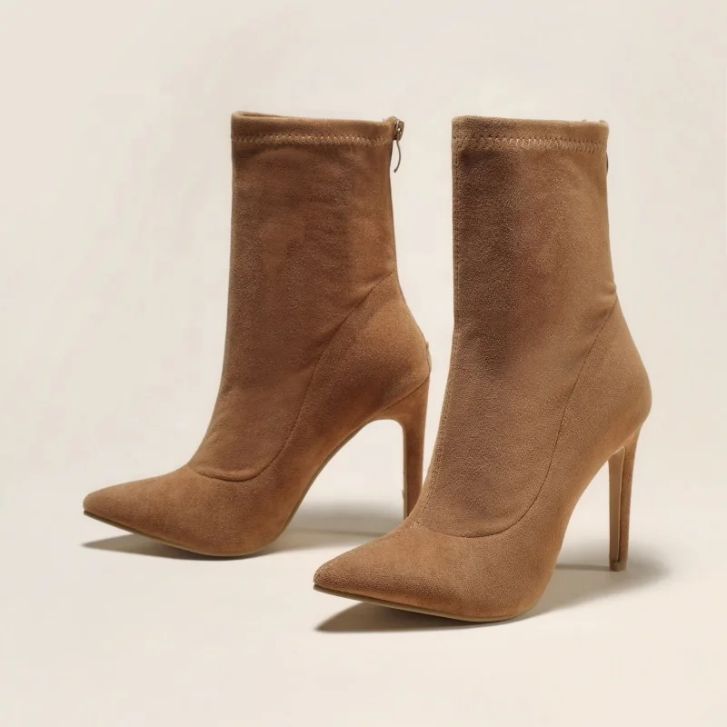 

New Design High Heel Ankle Boots With Zipper Ladies Winter High Heel Women Boots Suede Ankle Boots Women'S Shoes Safety Leather