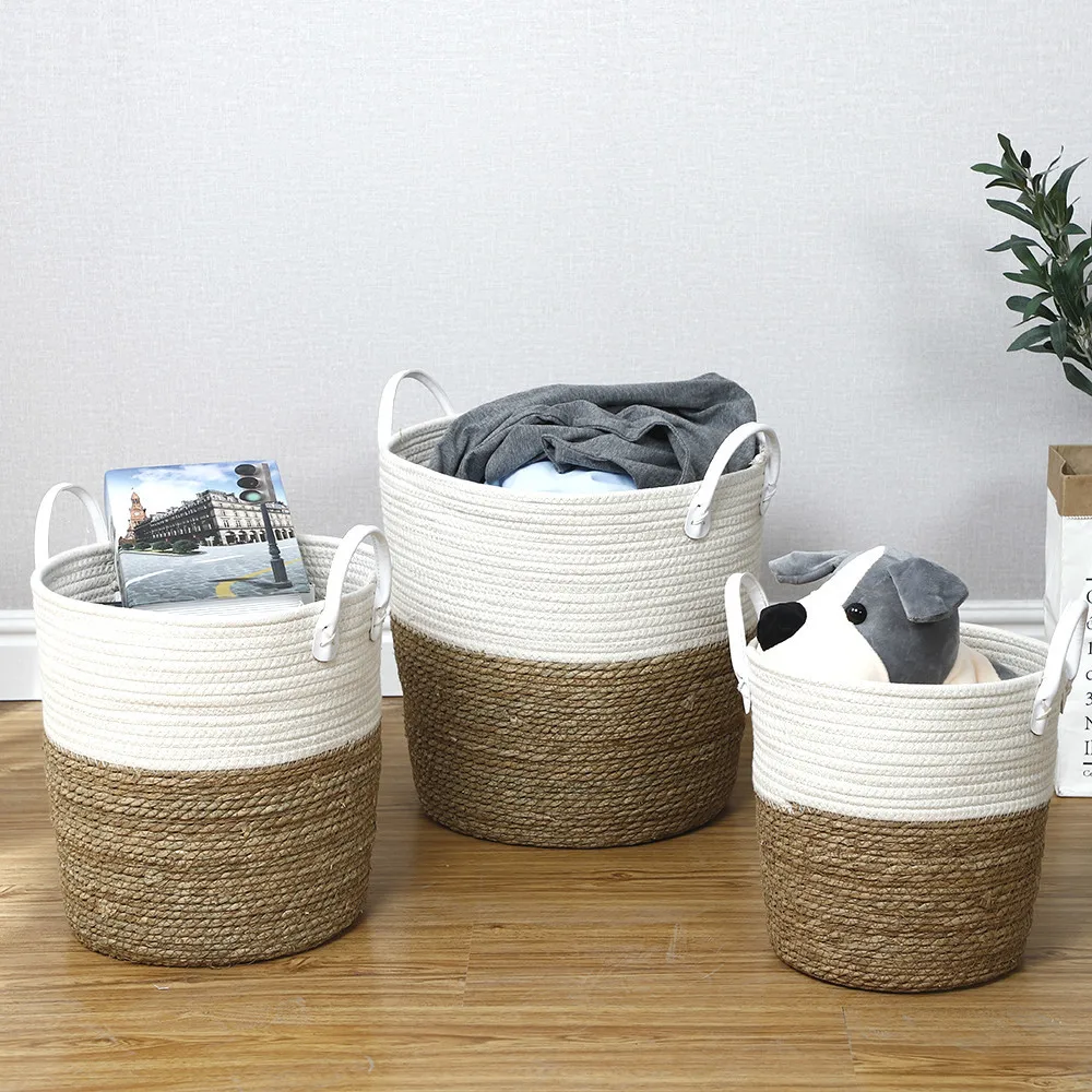 Stackable Dirty Clothes Storage Hamper Straw Rope Woven