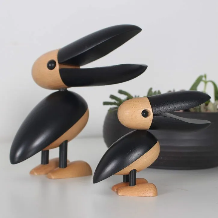 
Scandinavian large mouthpiece high-end home solid wood bird ornaments hand-made small gift mail 