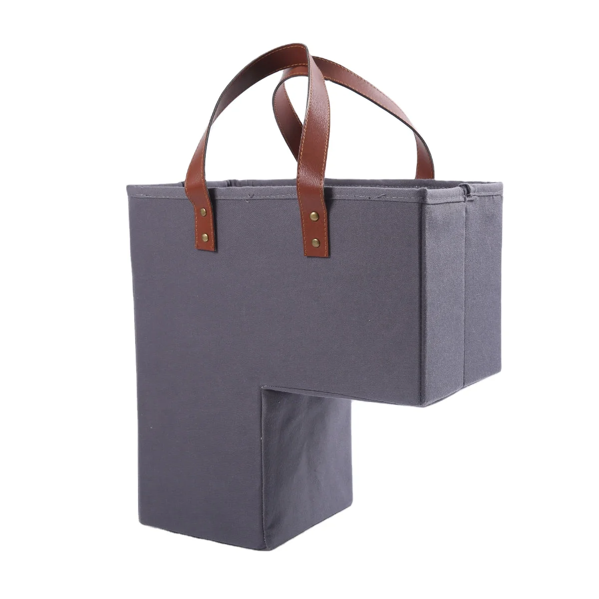 

Factory OEM Customized foldable Fabric Oxford stair Storage Basket with Leather Handles stair step basket