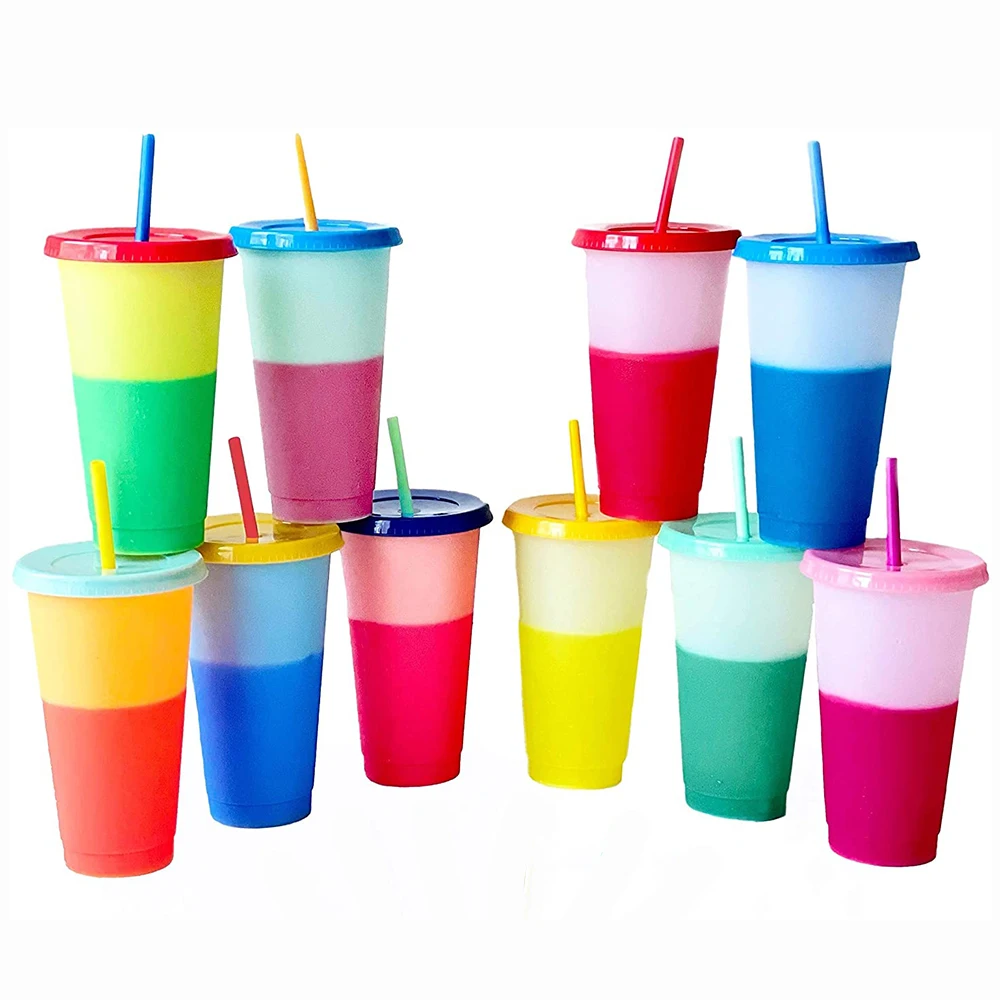 

OEM colour changing mug christmas cold tumbler plastic cup with straw, Customized color