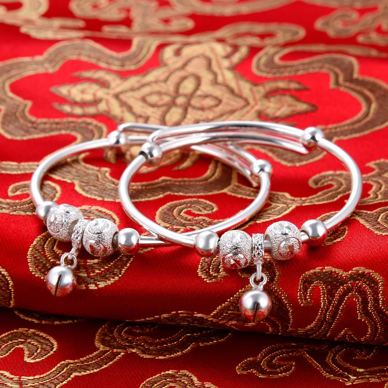

Wholesale s999 silver baby bracelet a pair of newborn baby children's jewelry pure silver bangle
