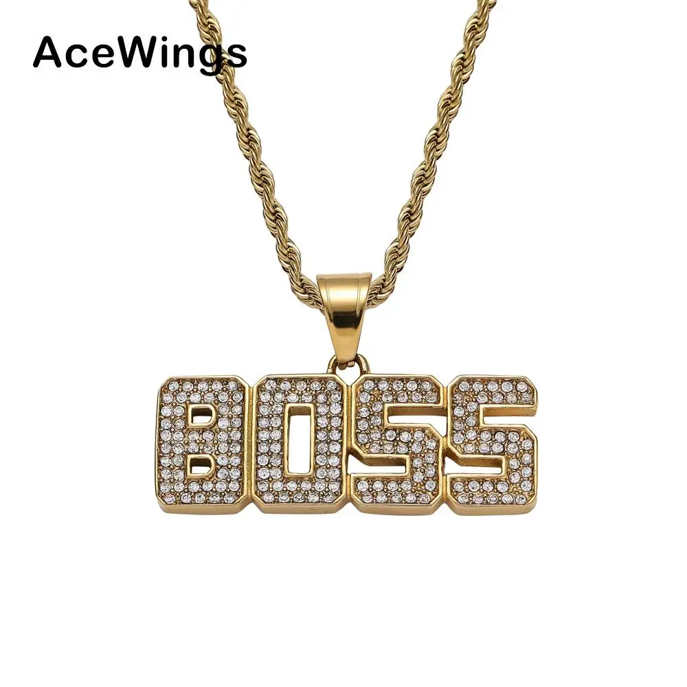 SN237 Letter Rope chain Hip Hop Stainless Steel Pendant Necklace Jewelry for men bling bling