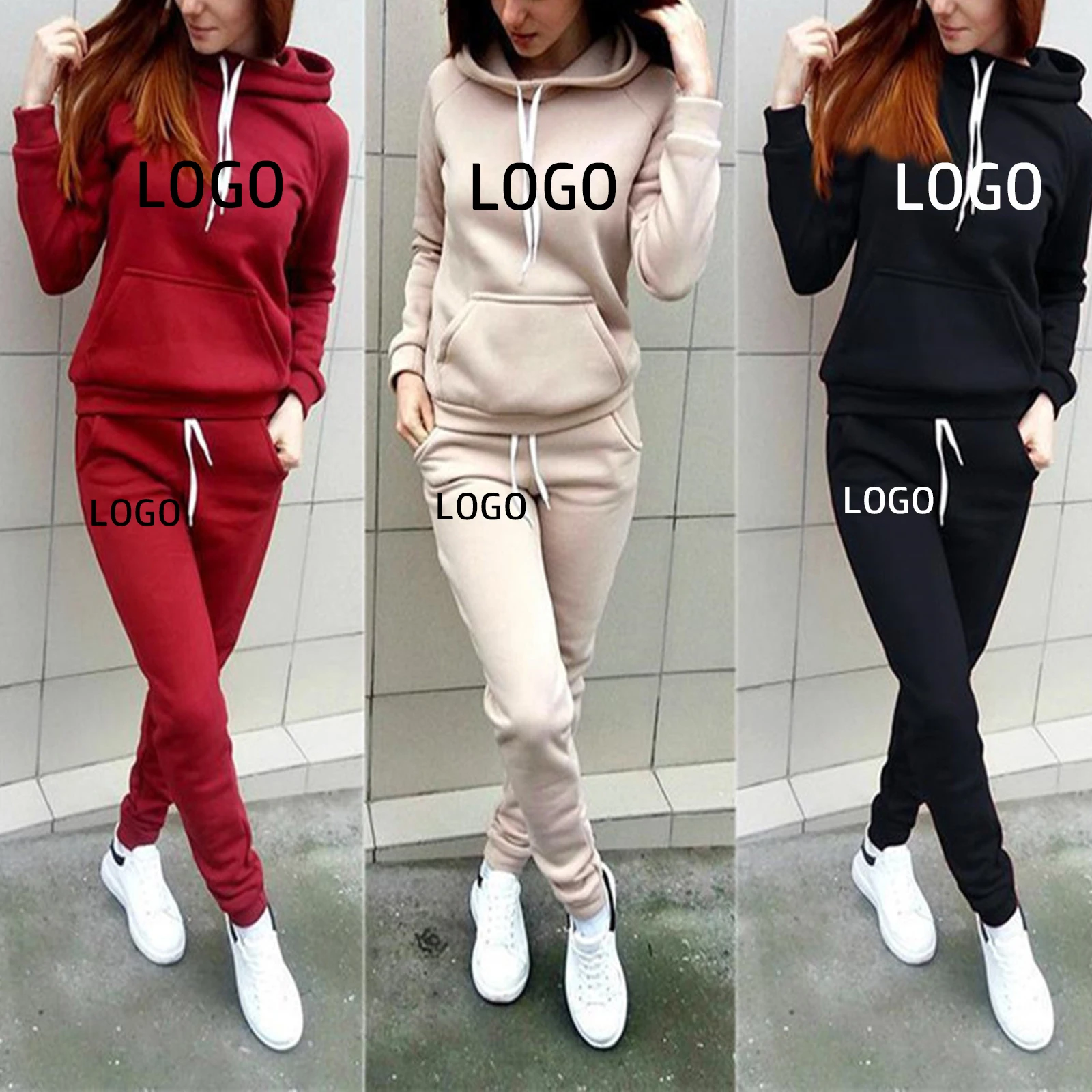 

Wholesale Hot Sale Custom Tracksuit Long Sleeve Sport Gym Fleece Pullover Plain Crop Top Oversize Women's Sweatshirt Set