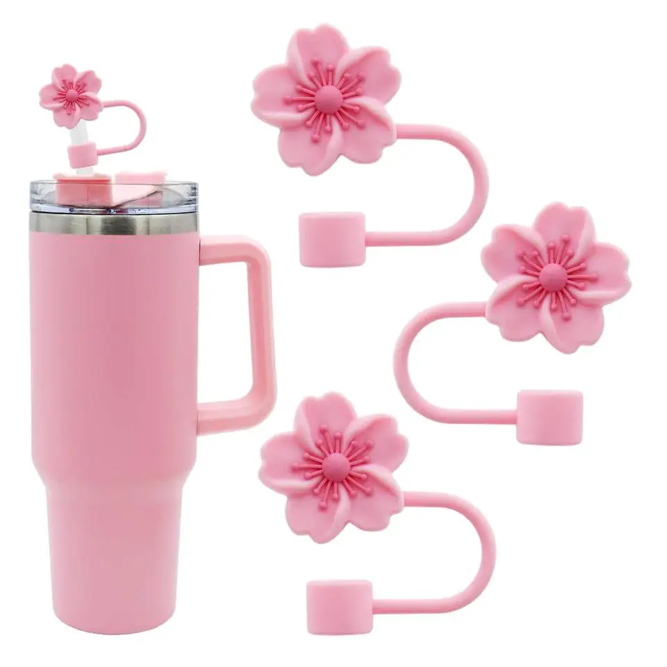 

Reusable Cute Flower BPA-Free Silicone Straw Cover Portable Dustproof Tips for 10mm Straws for Valentine's Day And Daily Life