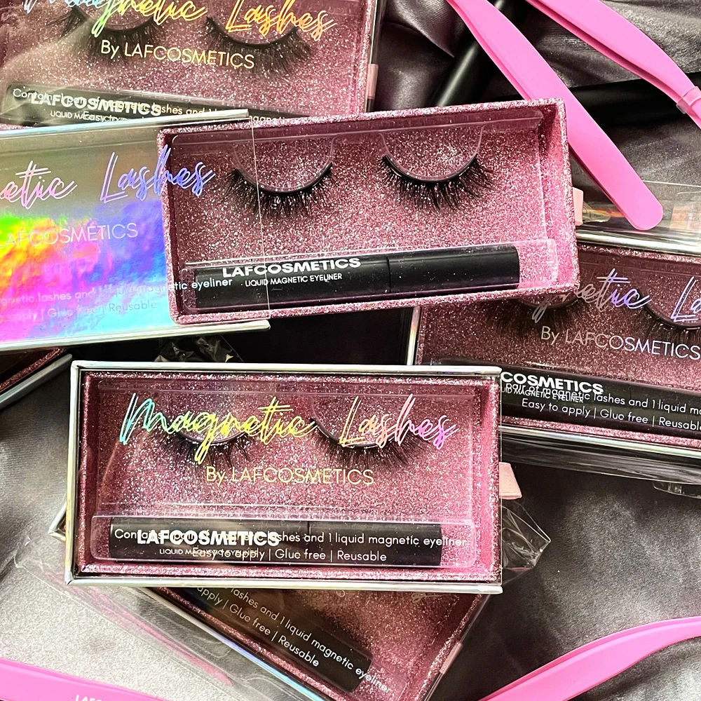 

Wholesale private label faux mink magnetic eyelash packaging box vendors vegan magnetic eyeliner lahes with liner, Natural black