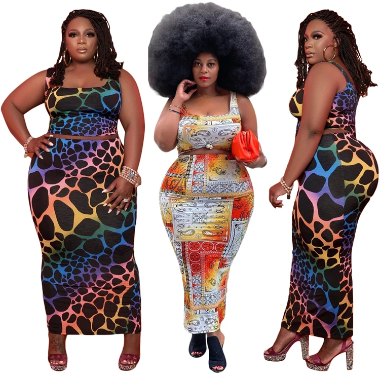 

DUODUOCOLOR Leisure fashion sleeveless vest tops skirt two piece leopard printed set plus size summer 2021 D98105