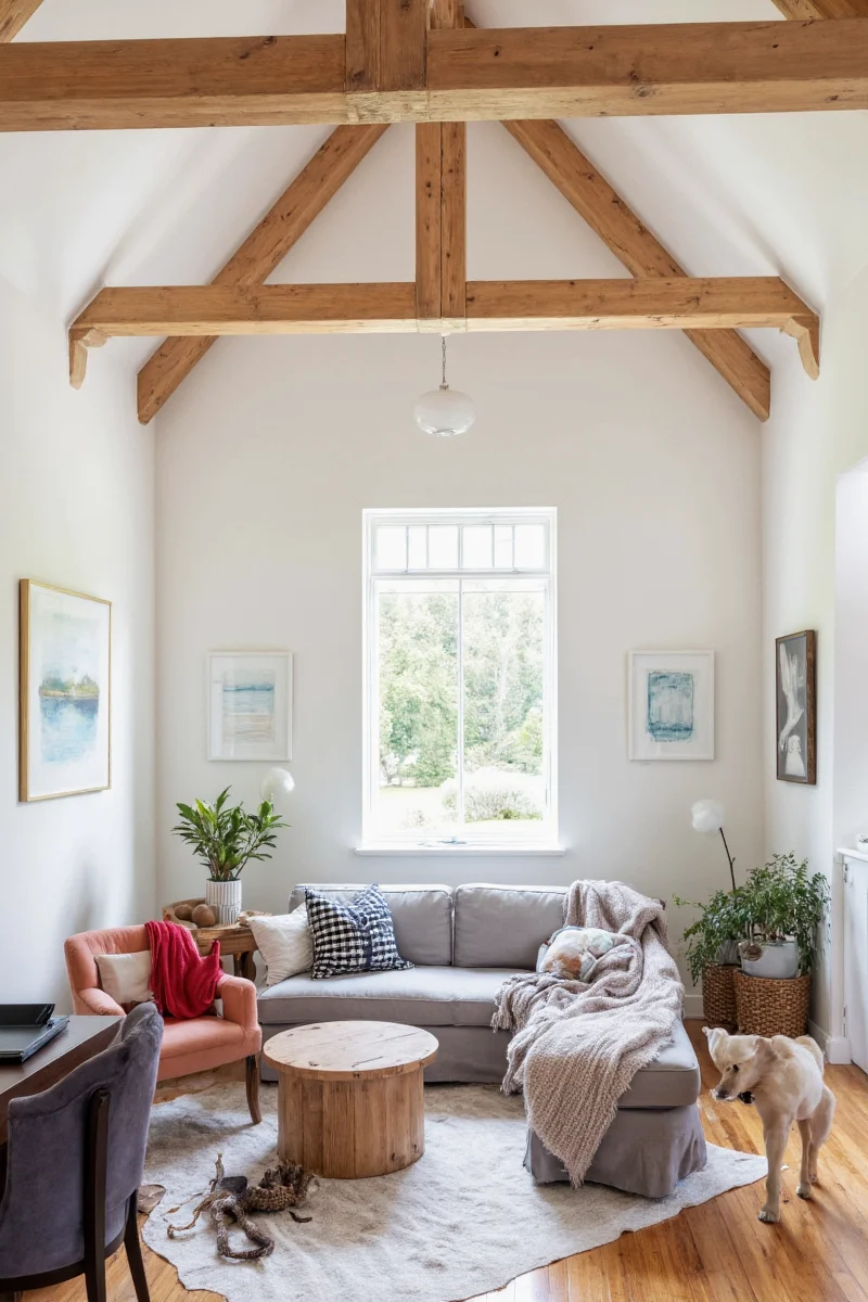 Holiday Decor Hanging from Beams