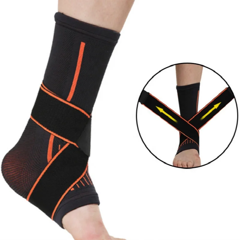 

3D Knitted Elastic Ankle Brace Fitness Basketball Ankle Support Sleeve With Adjustable Straps, Black
