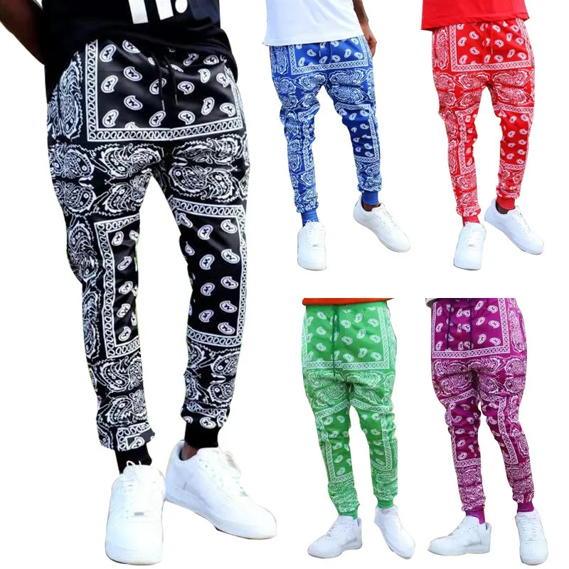 

2021 hot sale paisley bandana patchwork men's skinny pants & trousers casual slim fit, 5 colors as picture