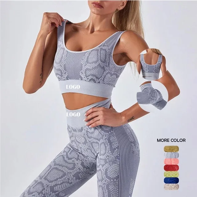 

Best Sales BBSY018 Seven colors fashion snake print women five points bra pants sexy matching set 2 piece yoga sports suit two