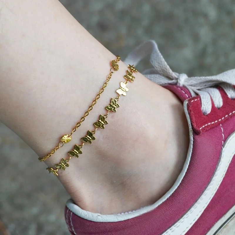 

New arrival fashion women girls heart charms jewelry 18K gold plated stainless steel anklet