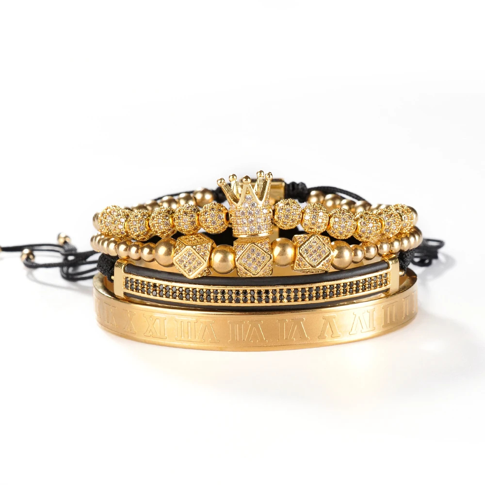 

F172 A Jewelry Sets Mens Bracelets Stone Crown Luxury Manufacturer Rose Gold Bracelet For Men, Gold color