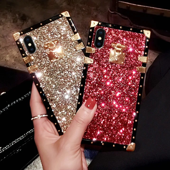 

For Iphone 11 Pro Max Case Bling Glitter Cute Square Shiny TPU Bumper Shockproof Protective Cover Case