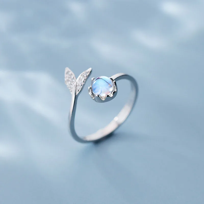 

925 Sterling Silver Crystal Moonstone Mermaid Rings Wedding Jewelry For Women Wholesale