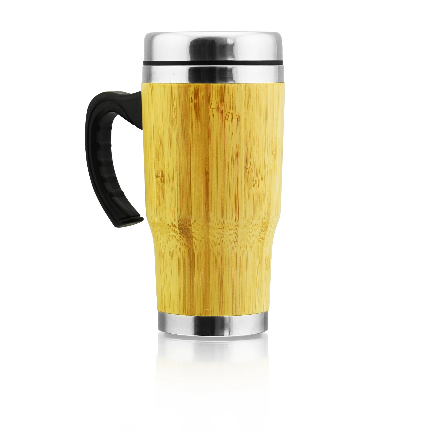 

450ml stainless steel inner coffee mug bamboo bottle with handle and plastic lid