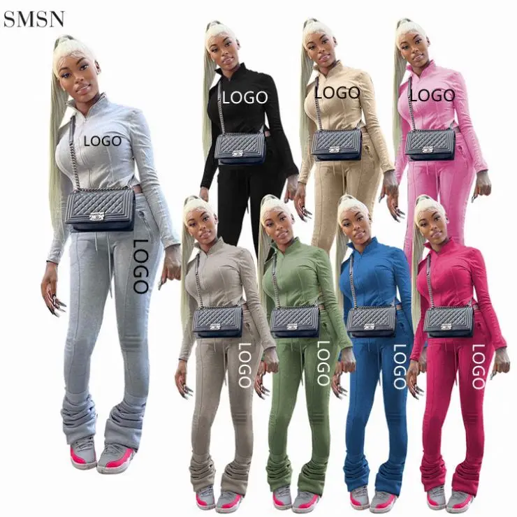 

New Trendy Zipper Drawstring Long Sleeve Custom Two Piece Sport Jogging Sets Girls Clothing Sets Two Piece Sets Women 2021