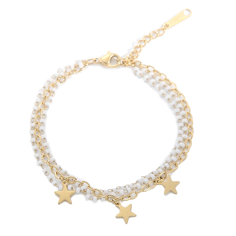 

New Hot Selling Handmad Nepal Glass Beads Stain Steel Jewelry Tarnish Free Gold Stars Bracelet For Summer, Picture shows