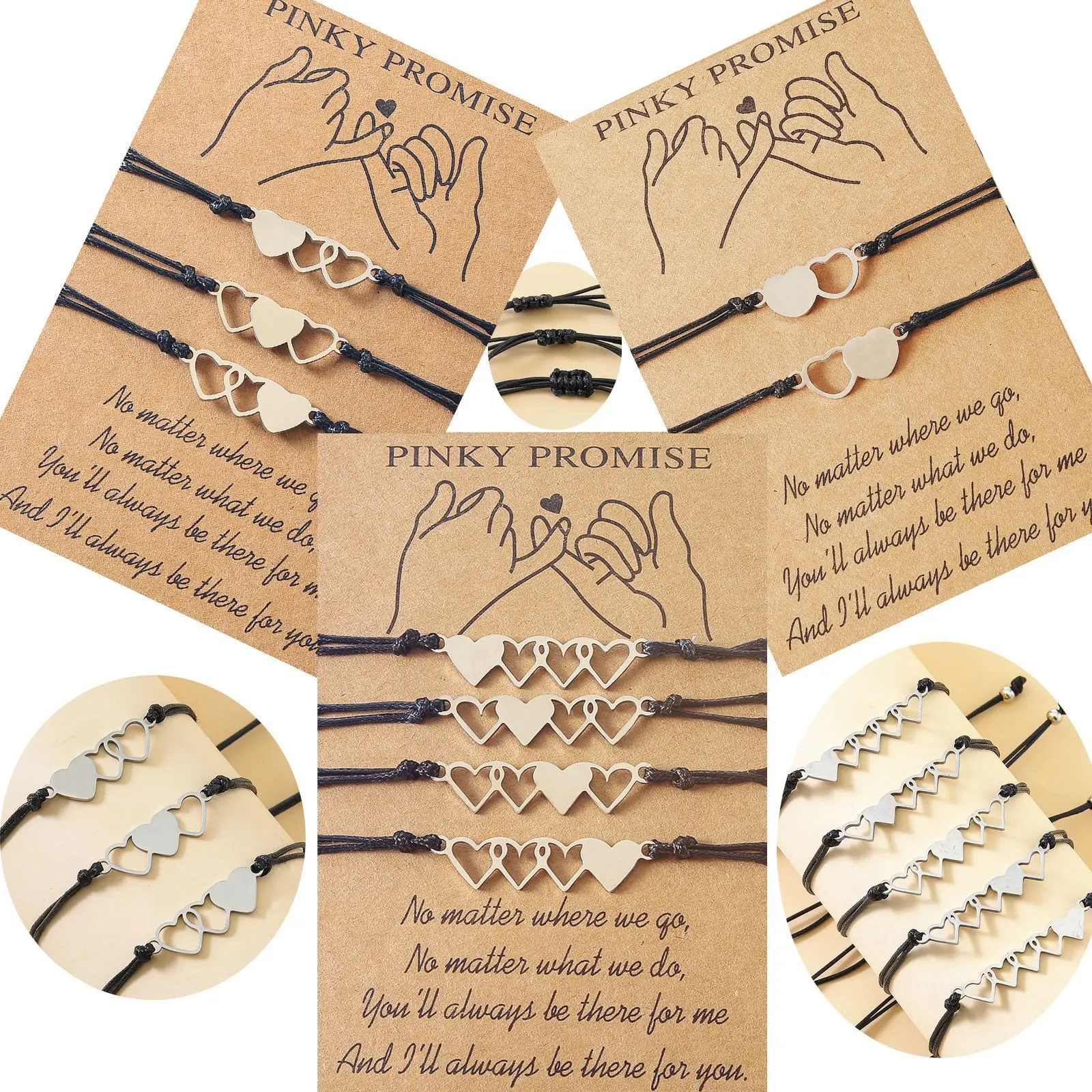 

New female friendship couple sister Stainless Steel Heart Bracelets Hand Woven Adjustable love Couple Bracelet Sets Wholesale